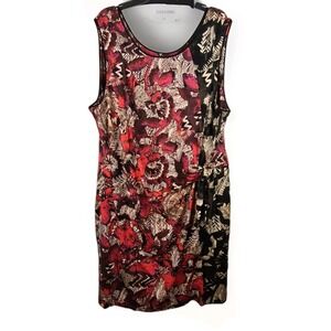 NIC+ZOE Multi Color Abstract Pattern Faux Wrap Tank Dress Office Career 2X Red